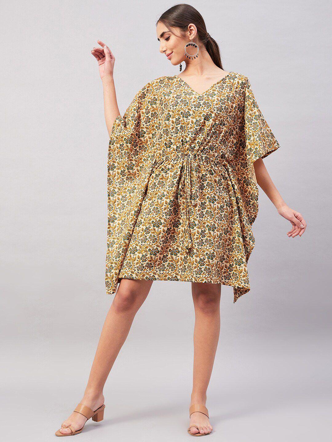 inweave v-neck floral kaftan dress