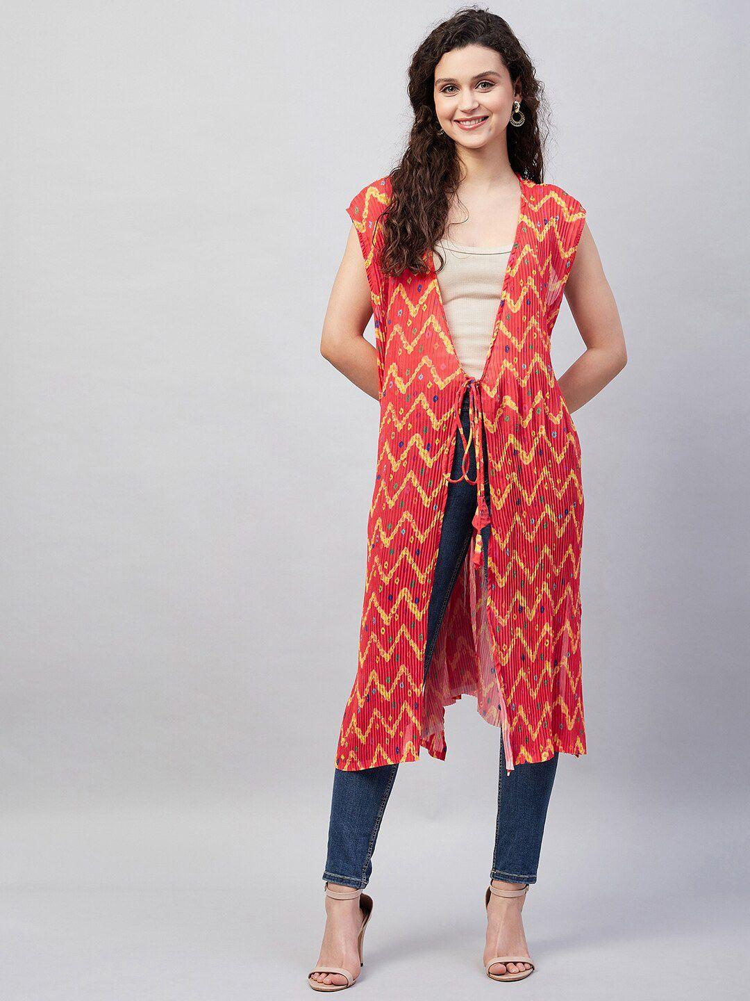 inweave women printed longline tie-up shrug