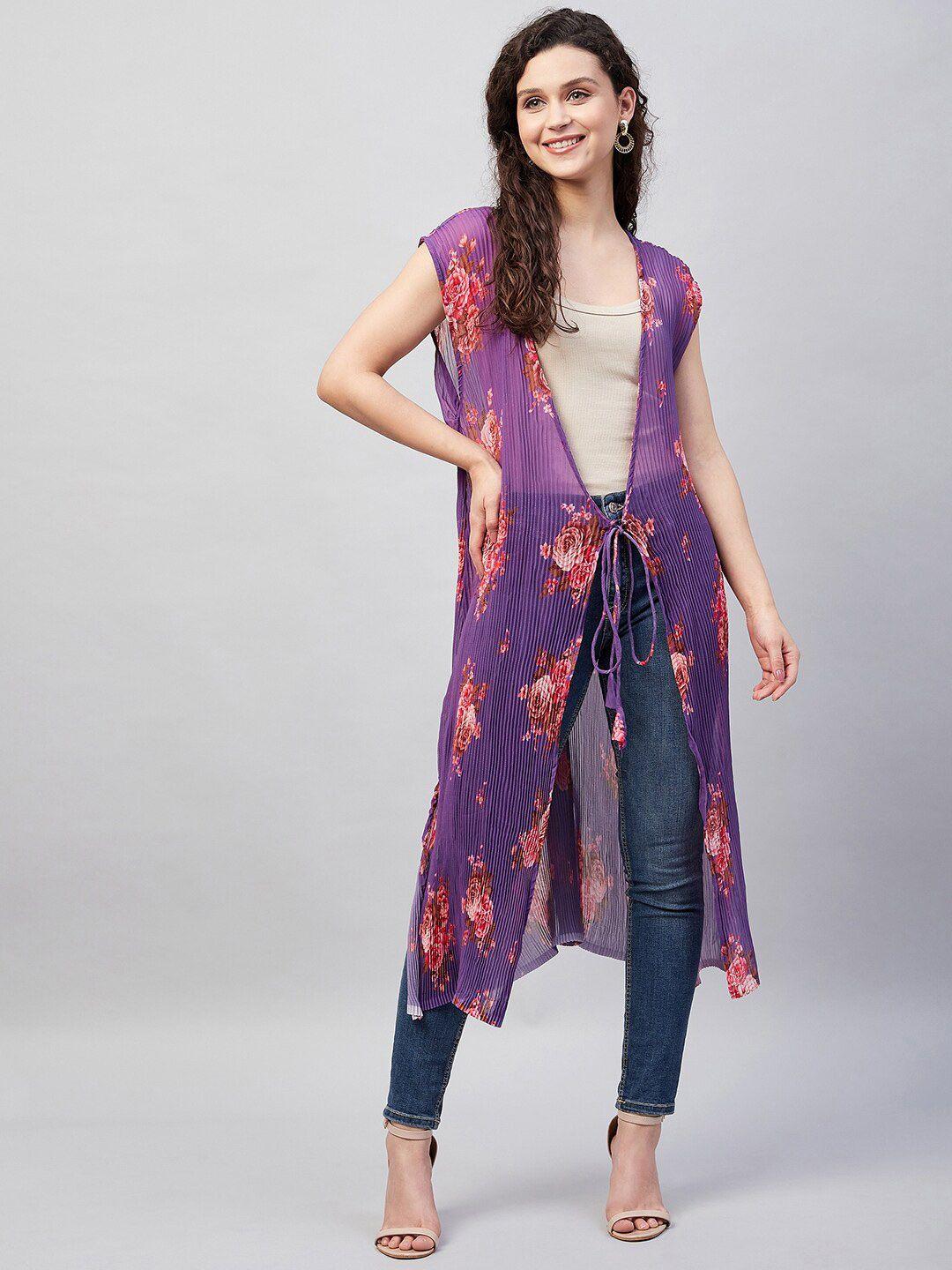 inweave women floral printed longline tie-up shrug