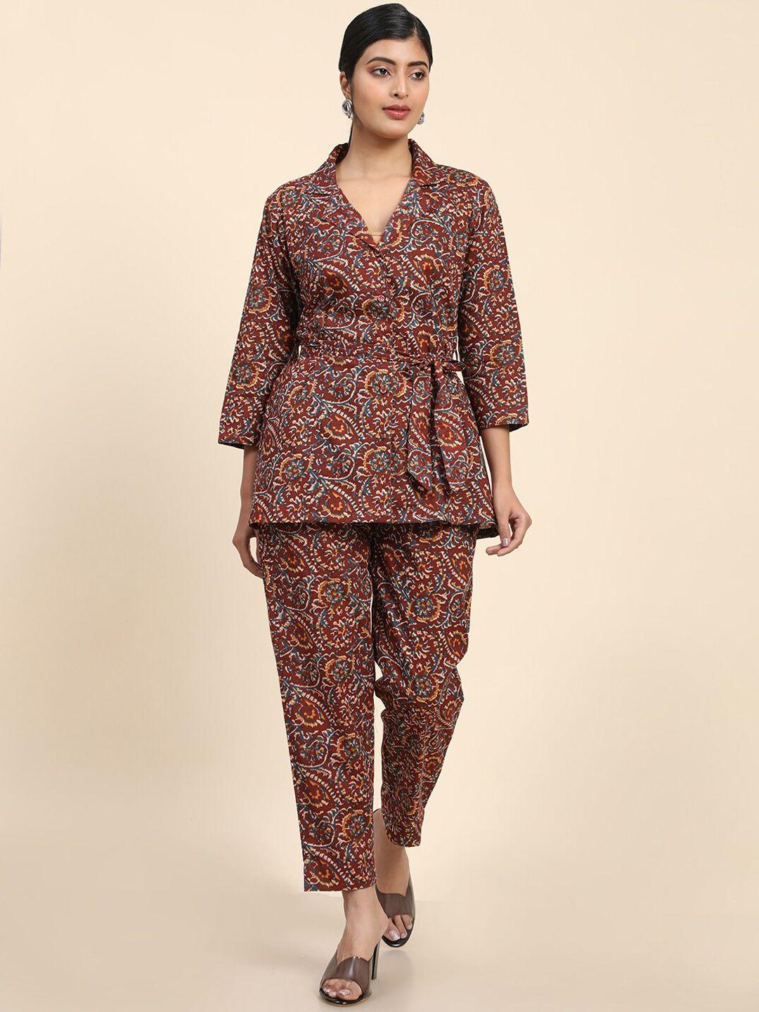 aawari kalamkari printed longline top with trousers co-ords set