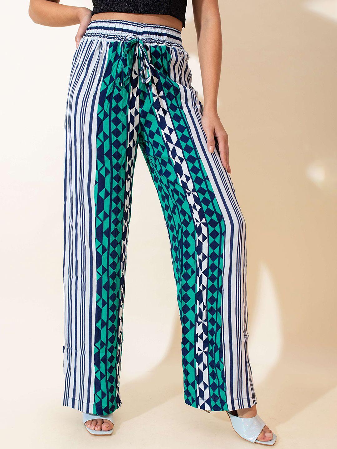 stylecast x hersheinbox women multicoloured striped high-rise pleated trousers