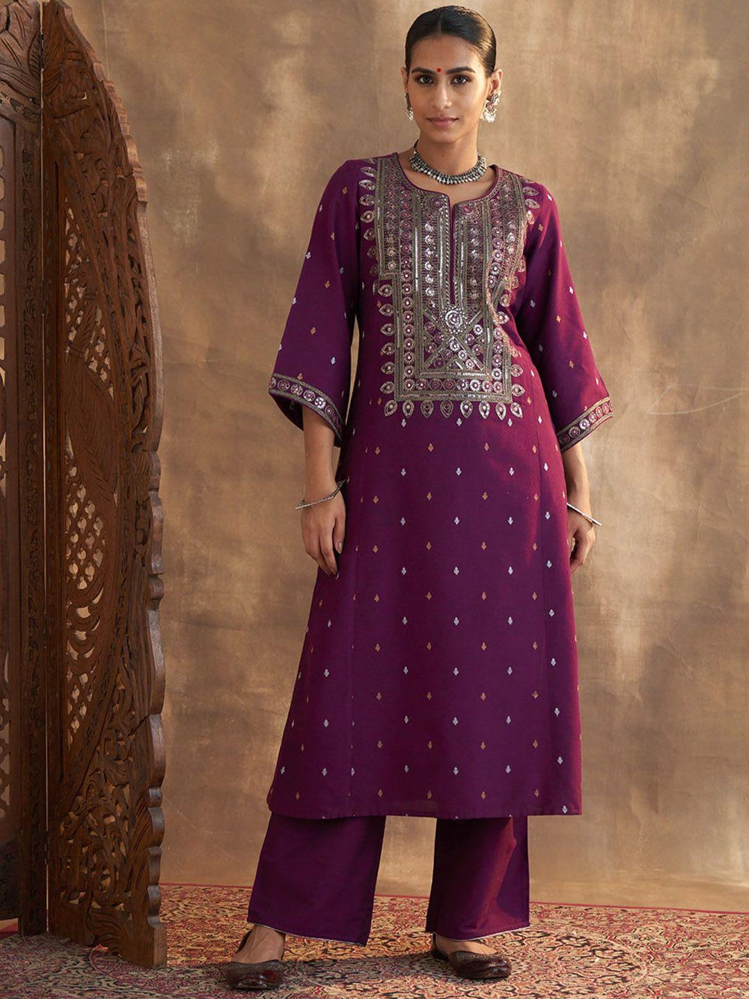 lakshita ethnic motifs embroidered sequinned kurta with palazzos