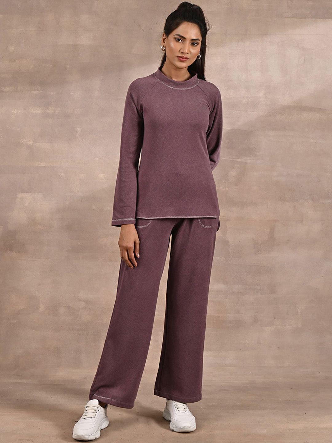 lakshita women round neck long sleeves mid-rise velour tracksuit