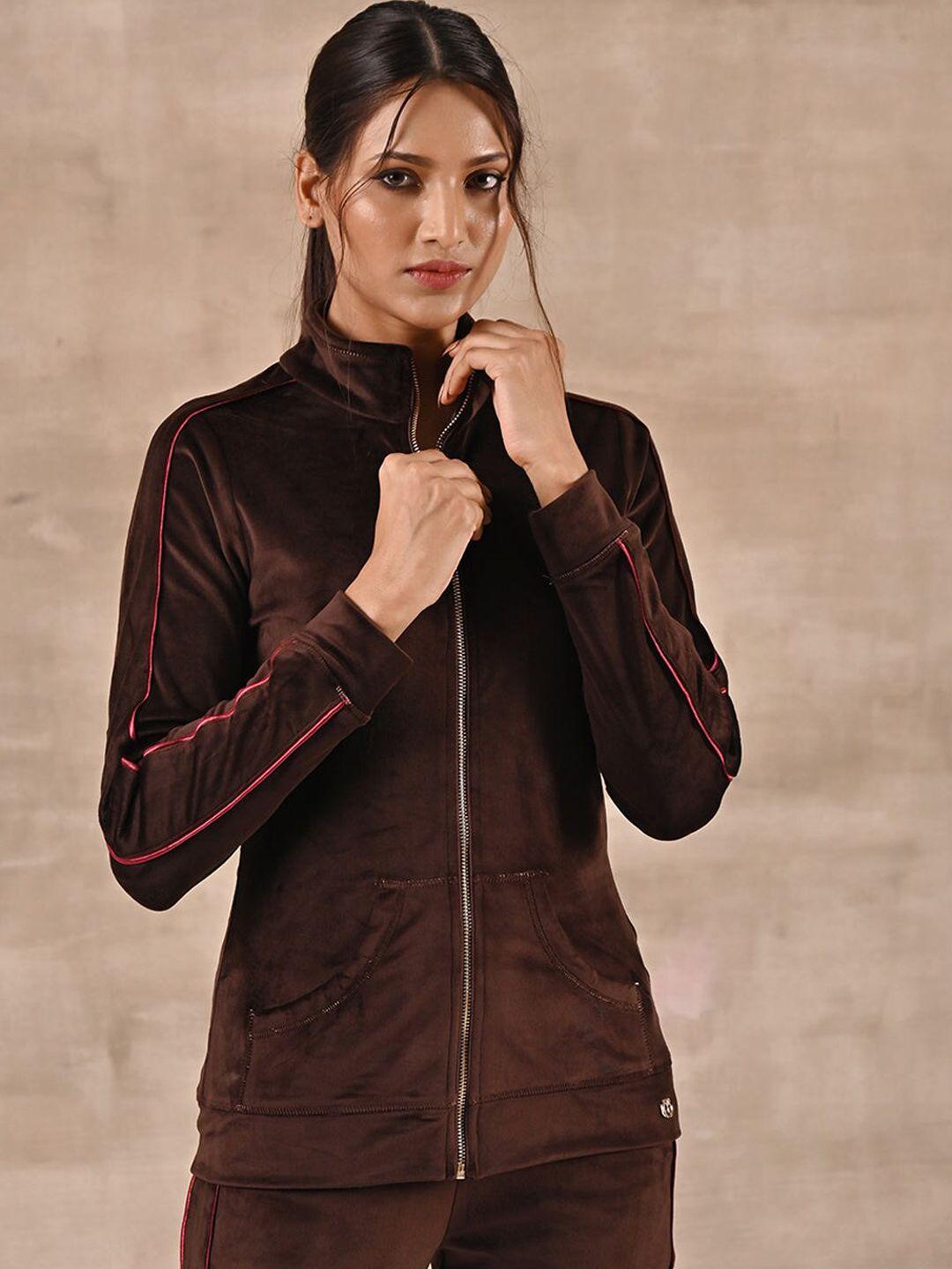 lakshita women mock collar long sleeves mid-rise velour tracksuit