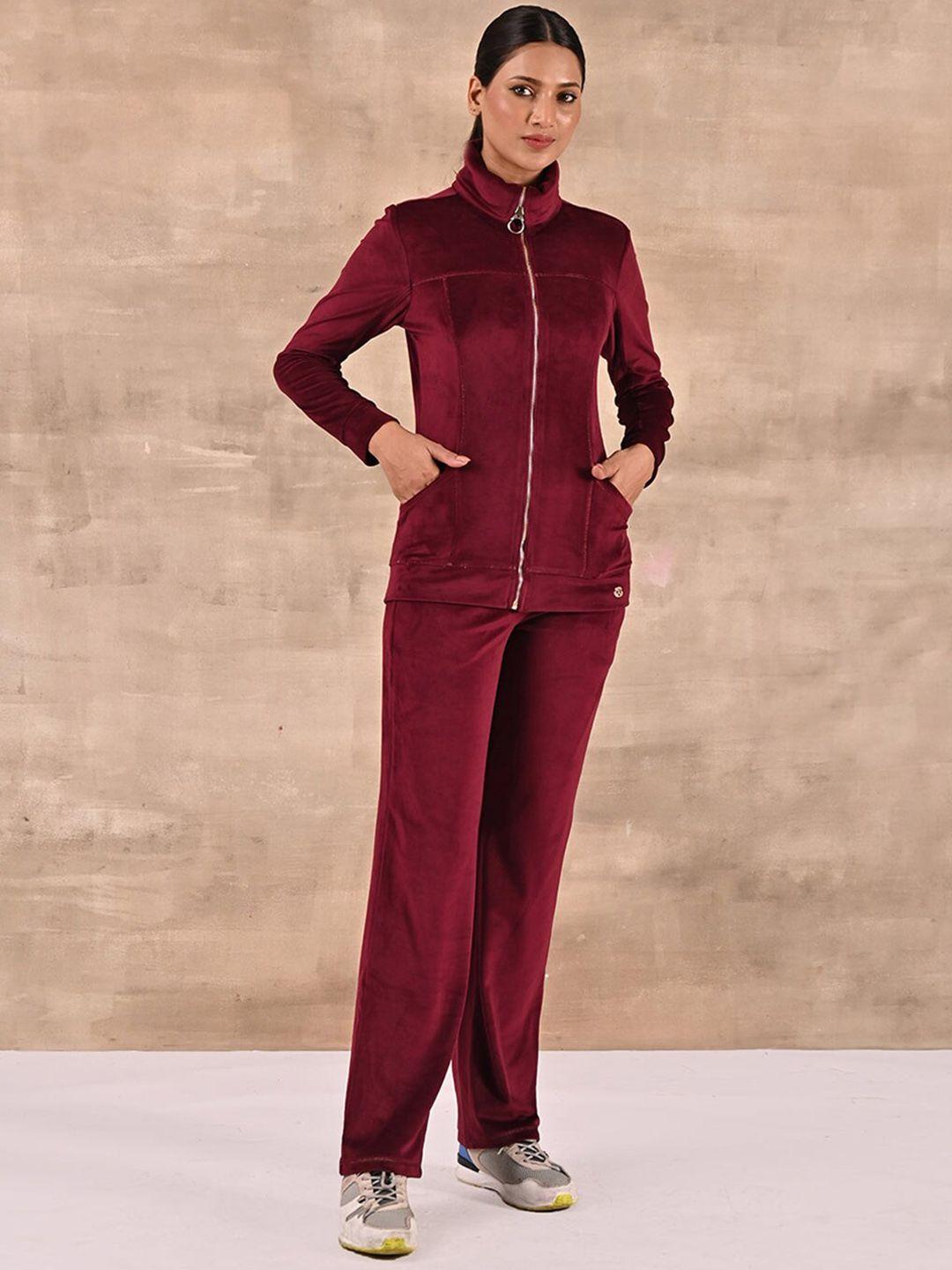 lakshita spread collar long sleeves velour tracksuit