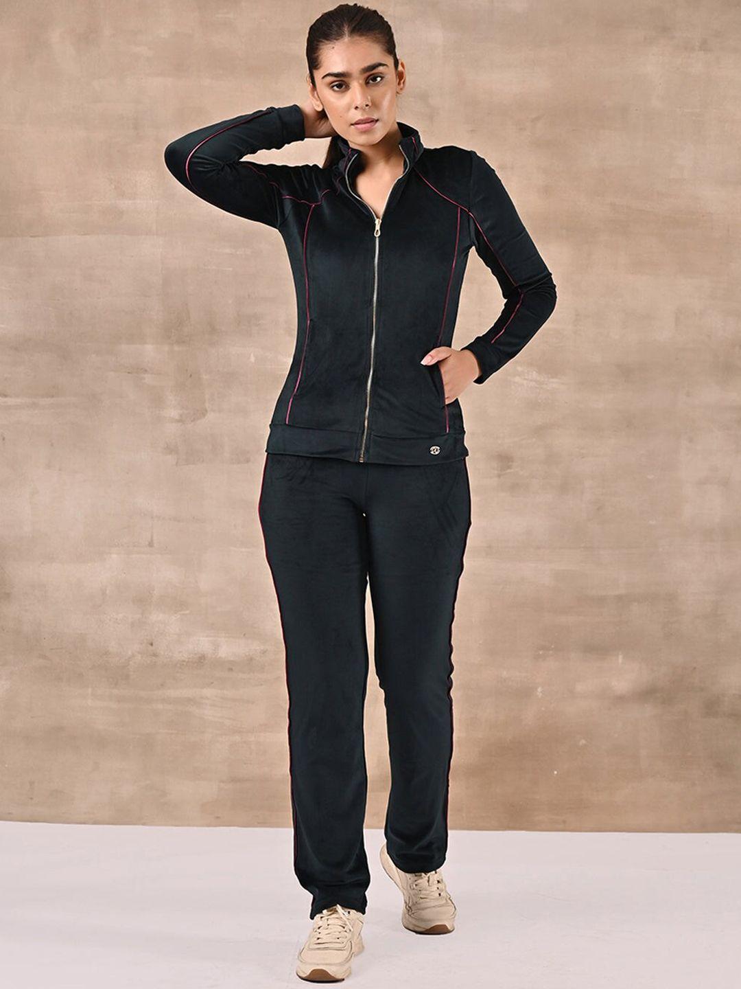 lakshita velour paneled mock collar tracksuits