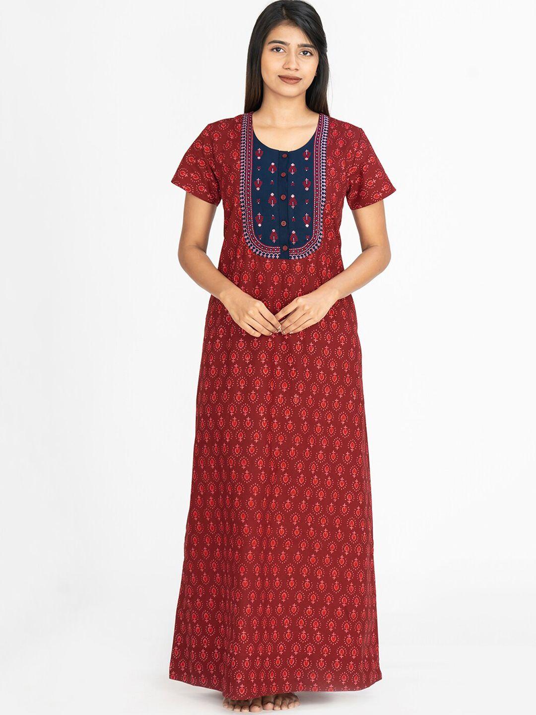 maybell ethnic motifs printed pure cotton maxi nightdress