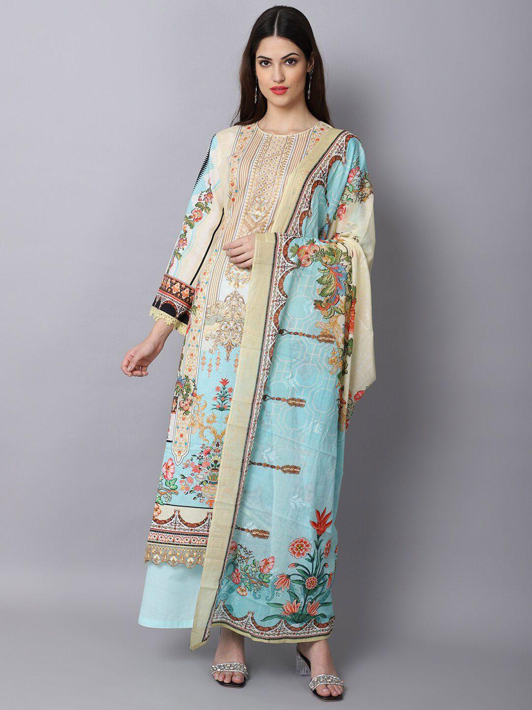 stylee lifestyle floral embroidered pure cotton unstitched dress material