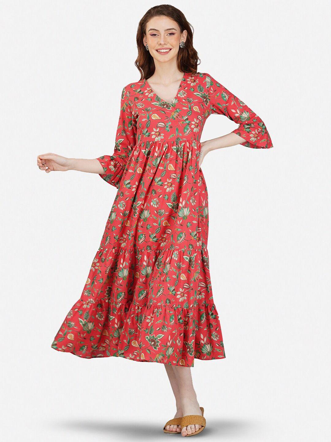 twilldor floral printed cotton v-neck bell sleeves wrap midi dress