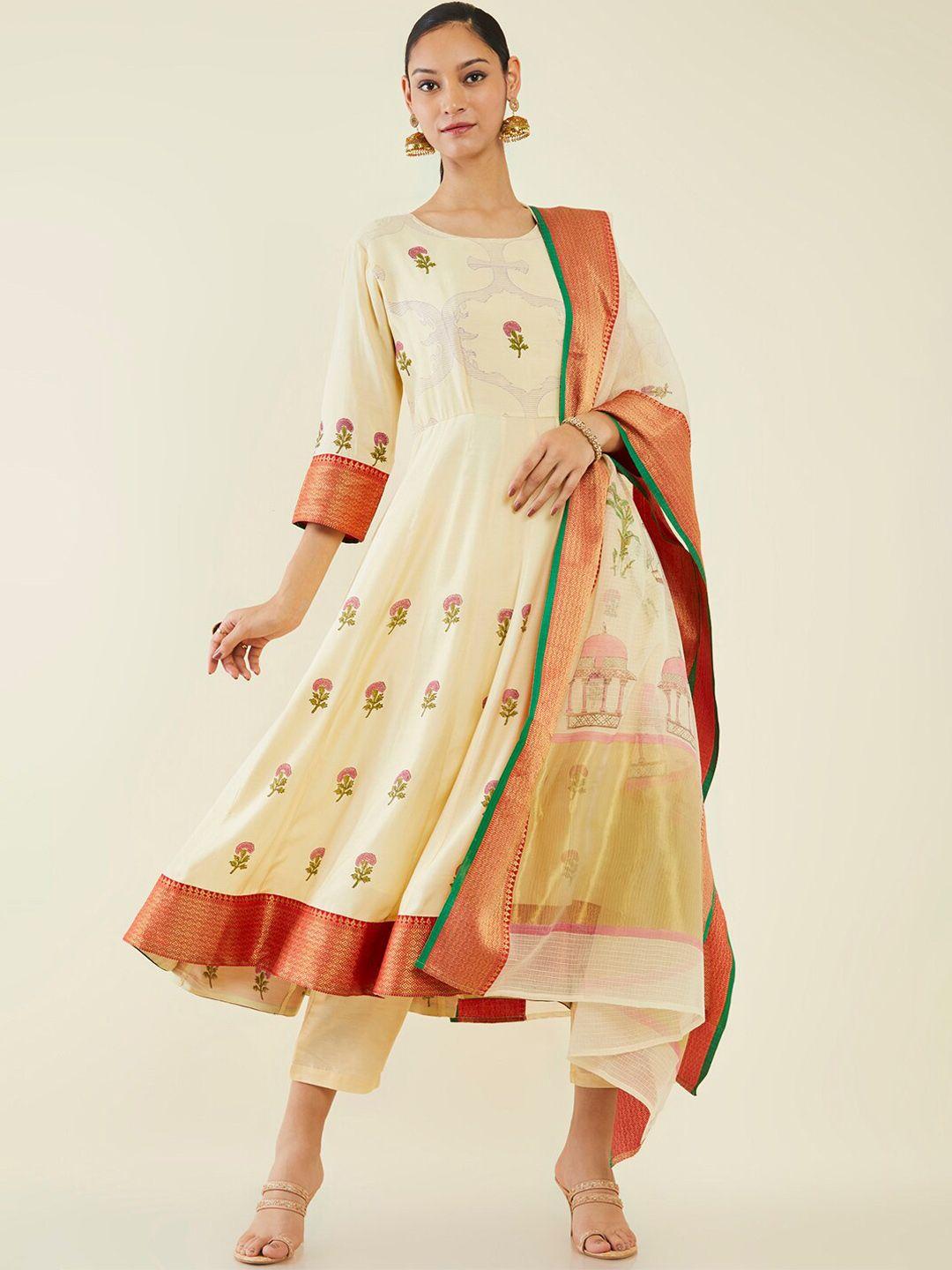 soch floral printed kurta with trousers & dupatta