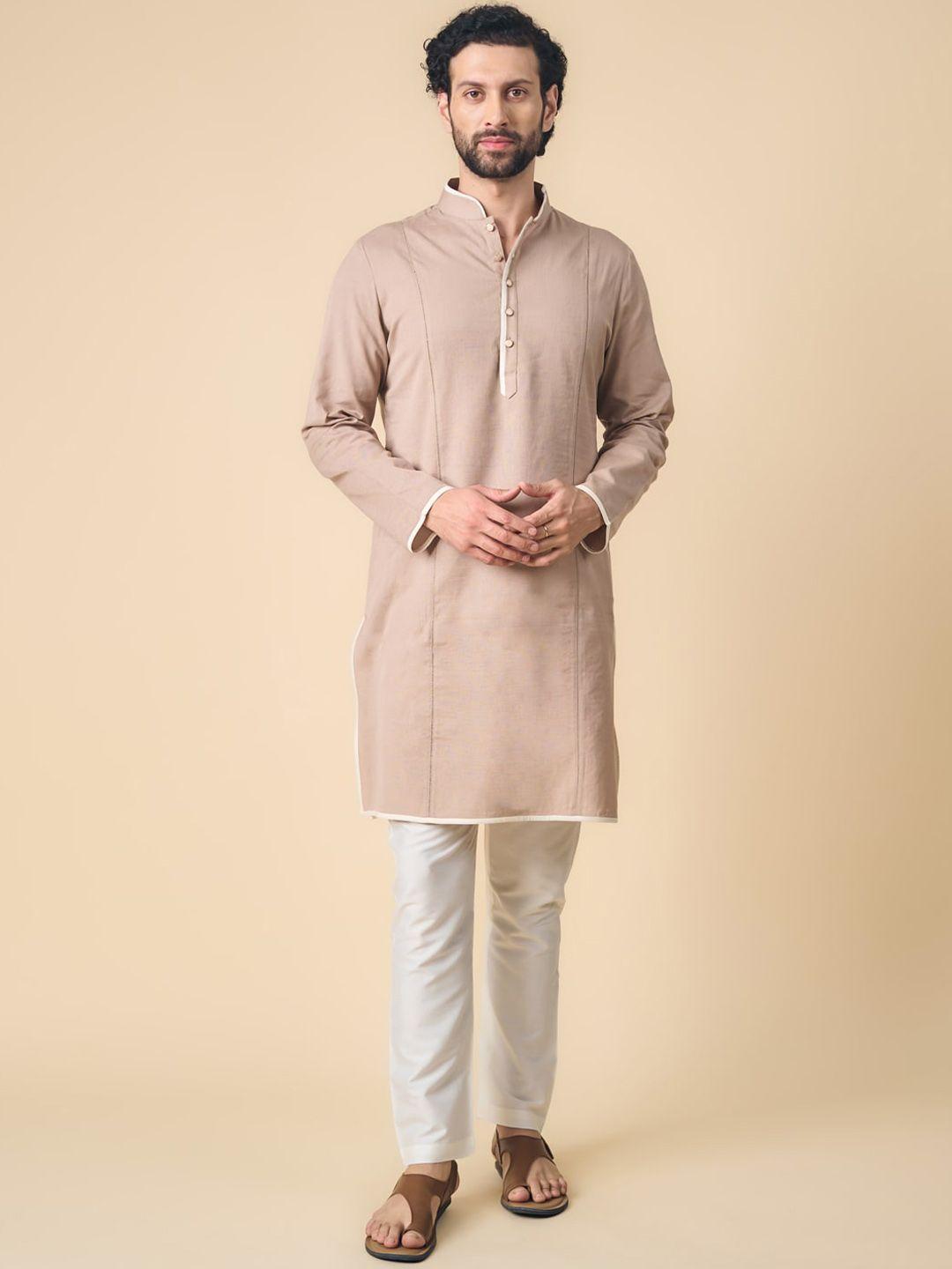 tasva men mandarin collar cotton panelled kurta