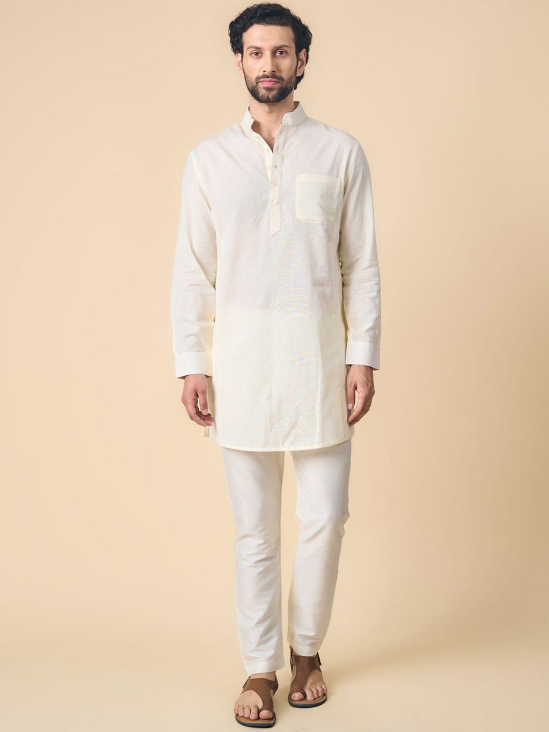 tasva men mandarin collar cotton panelled kurta