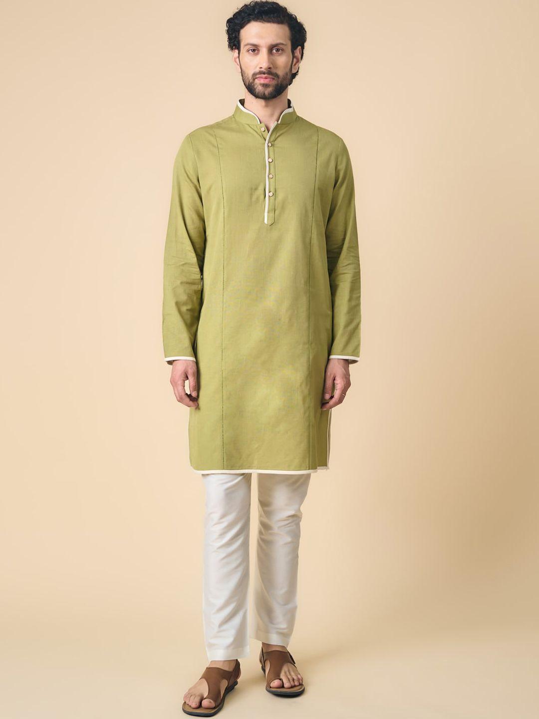 tasva men mandarin collar cotton panelled kurta