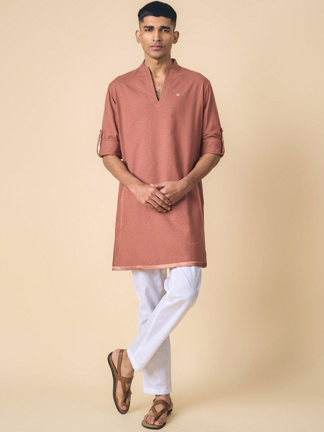 tasva woven design straight pure cotton kurta with pyjamas