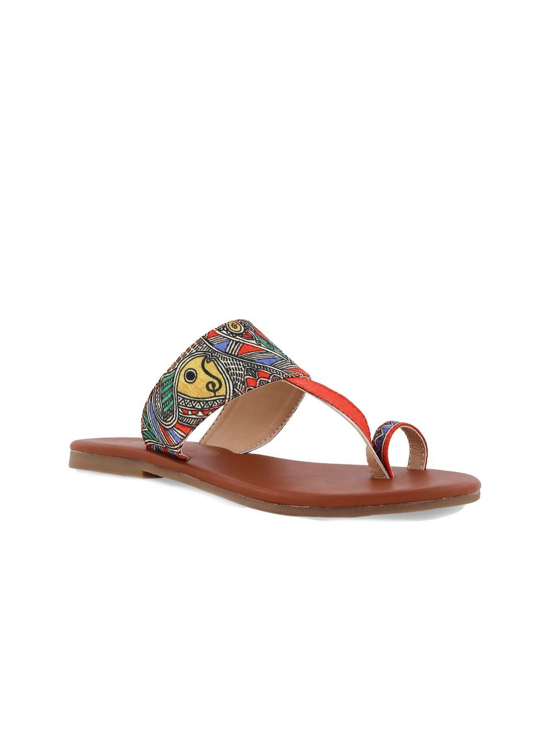 kanvas printed leather one toe flats