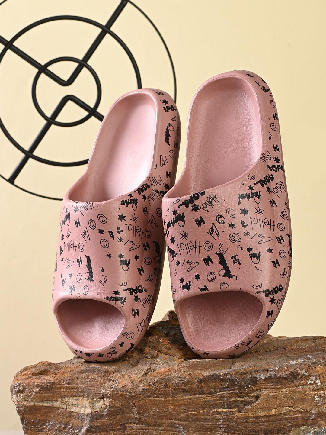 afrojack women pink & black printed croslite sliders