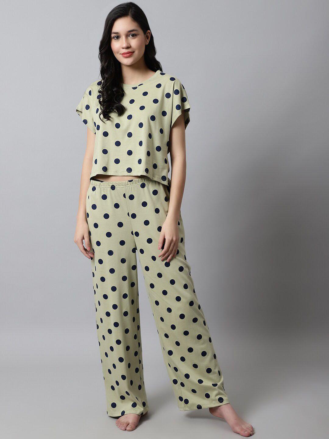 kanvin polka dots printed pure cotton night suit