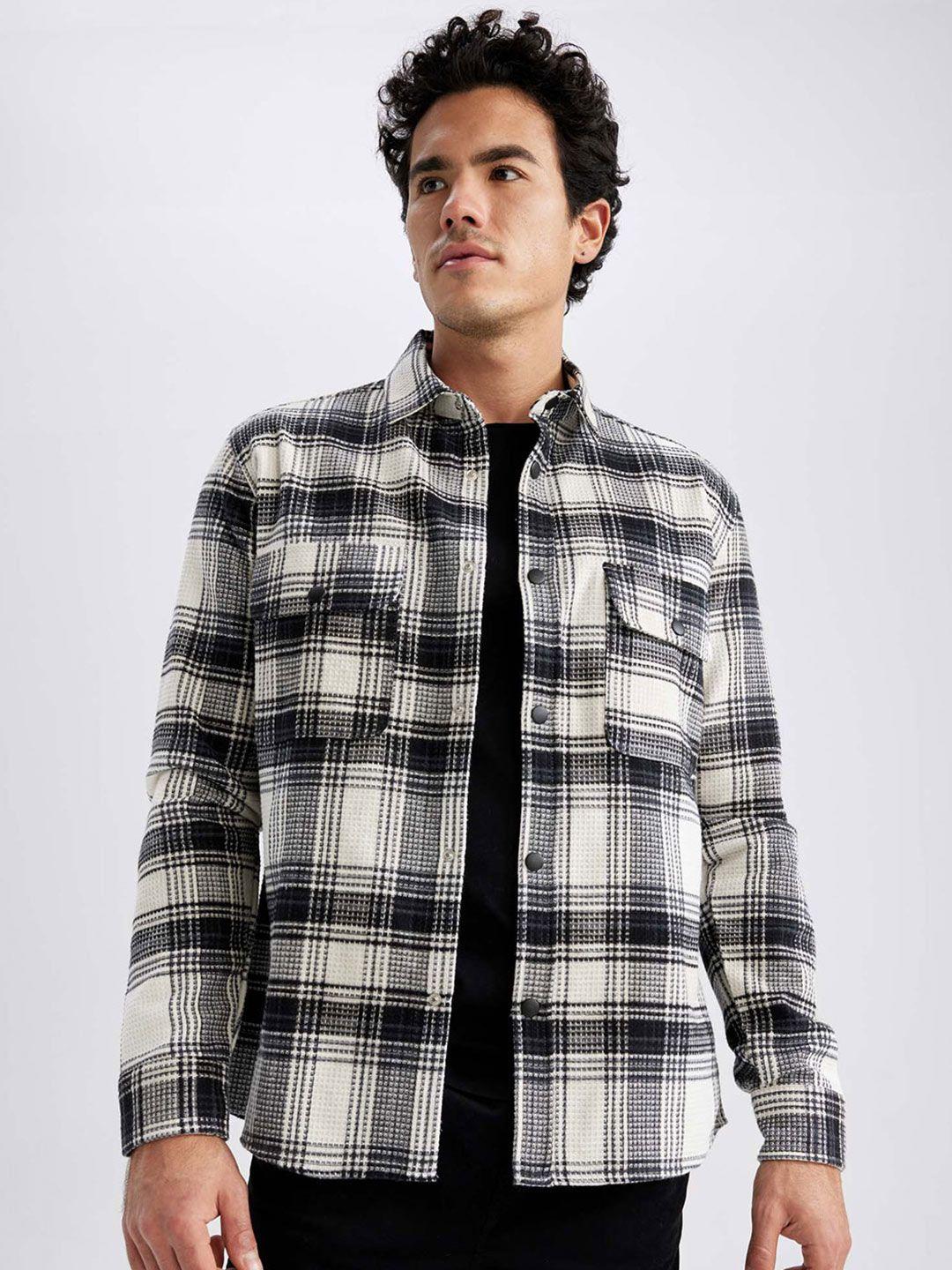 defacto men tartan checked casual cotton shirt