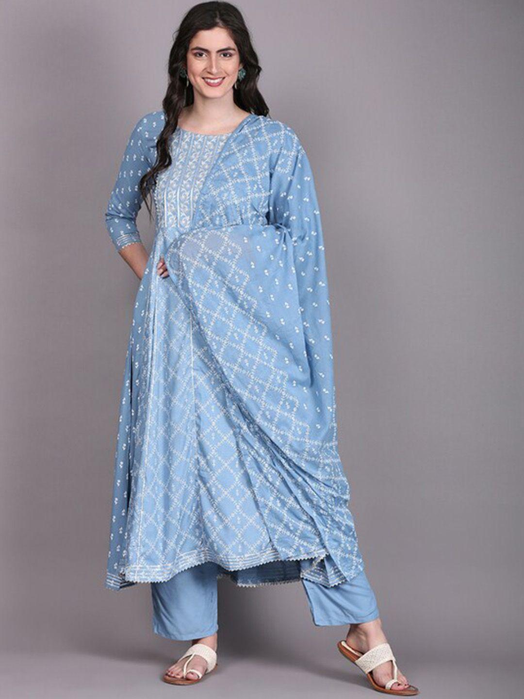 toulin boat neck floral printed anarkali kurta with palazzos & dupatta