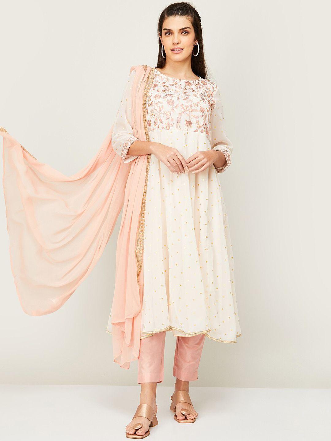 melange by lifestyle ethnic embroidered boat neck anarkali kurta with pyjamas & dupatta