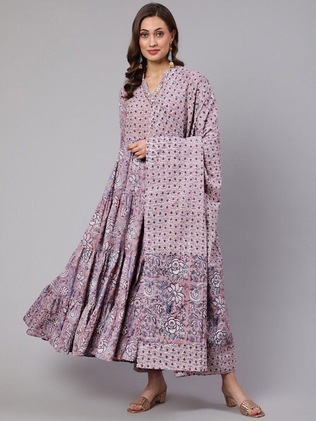 glam roots floral printed gotta patti pure cotton anarkali kurta with trousers &  dupatta