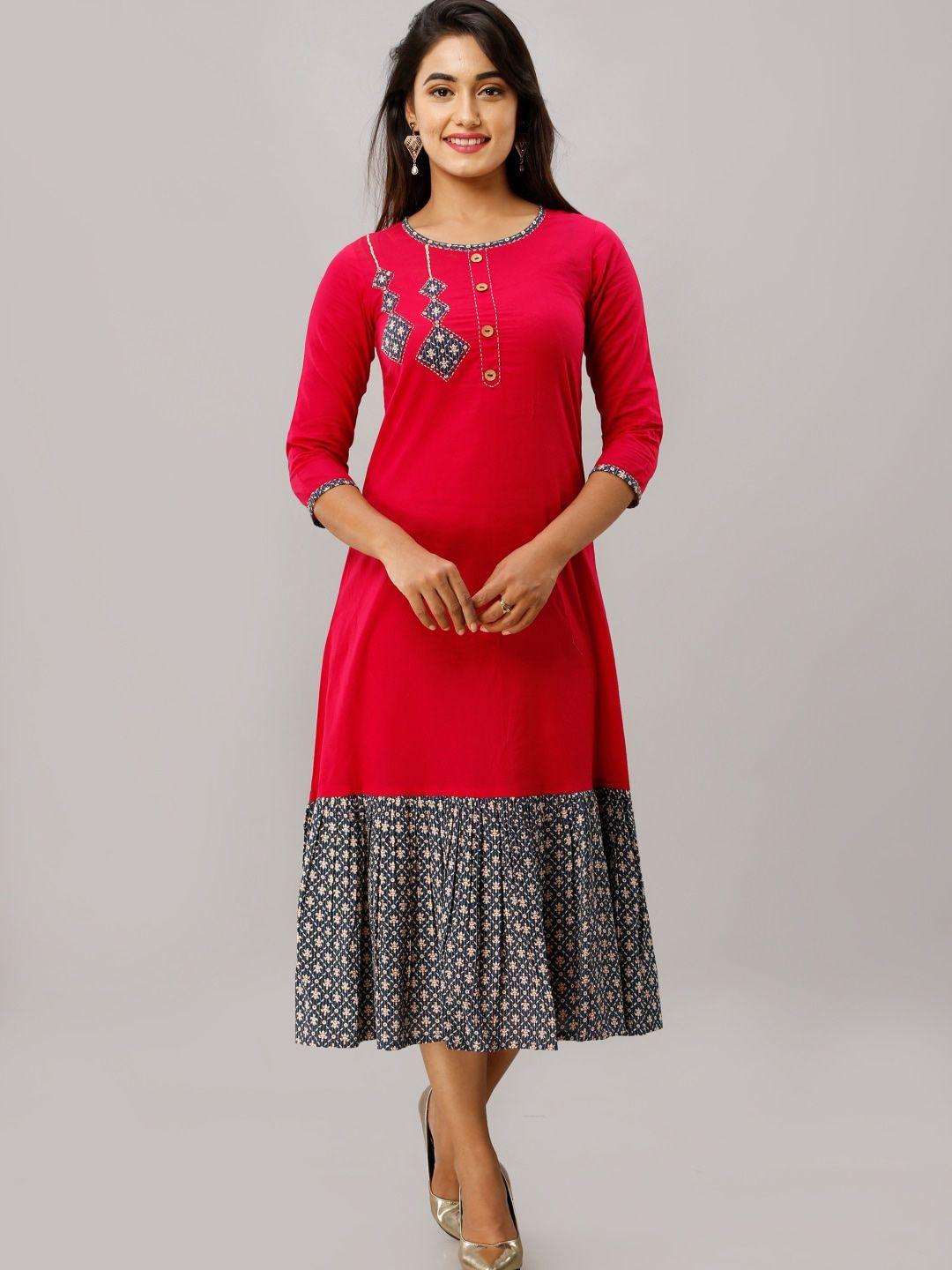 kalini geometric printed cotton a-line ethnic dress