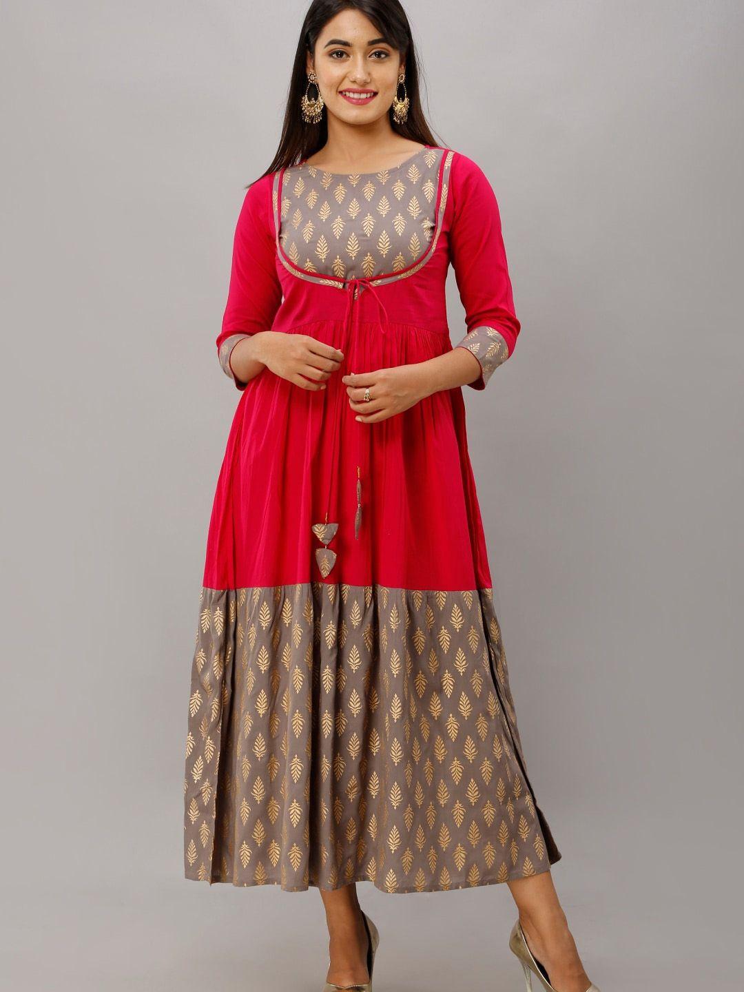 kalini ethnic motifs printed pure cotton a-line ethnic dress