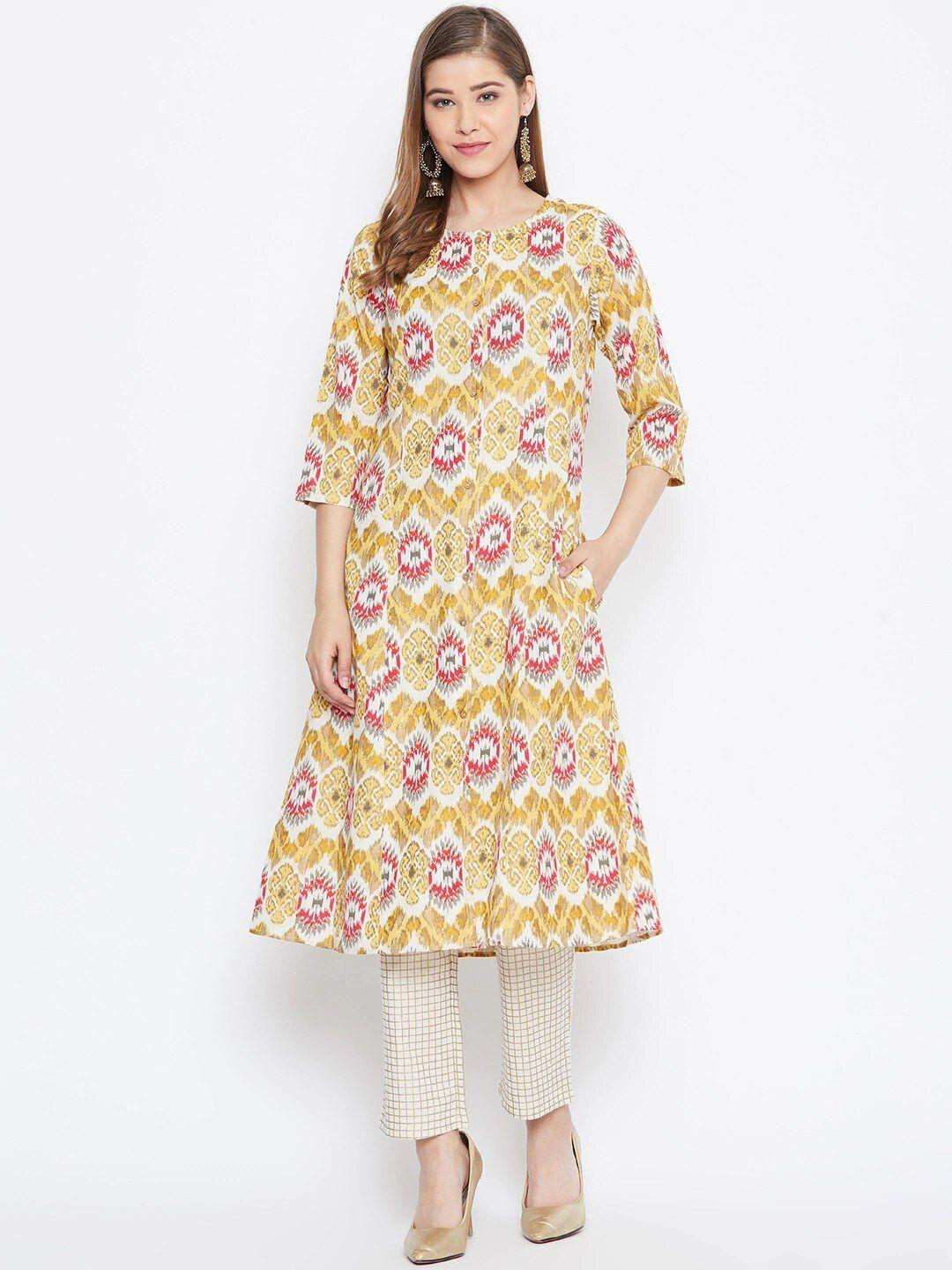 be indi women ethnic motif printed panelled a-line pure cotton kurta with trousers