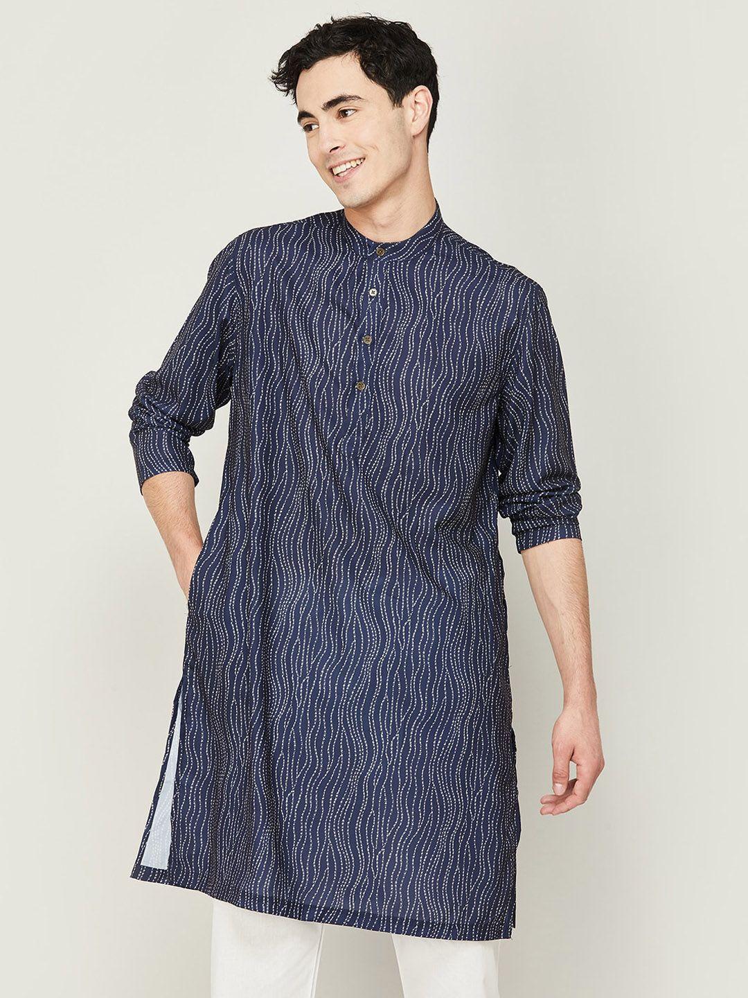 melange by lifestyle mandarin collar abstract printed cotton kurta