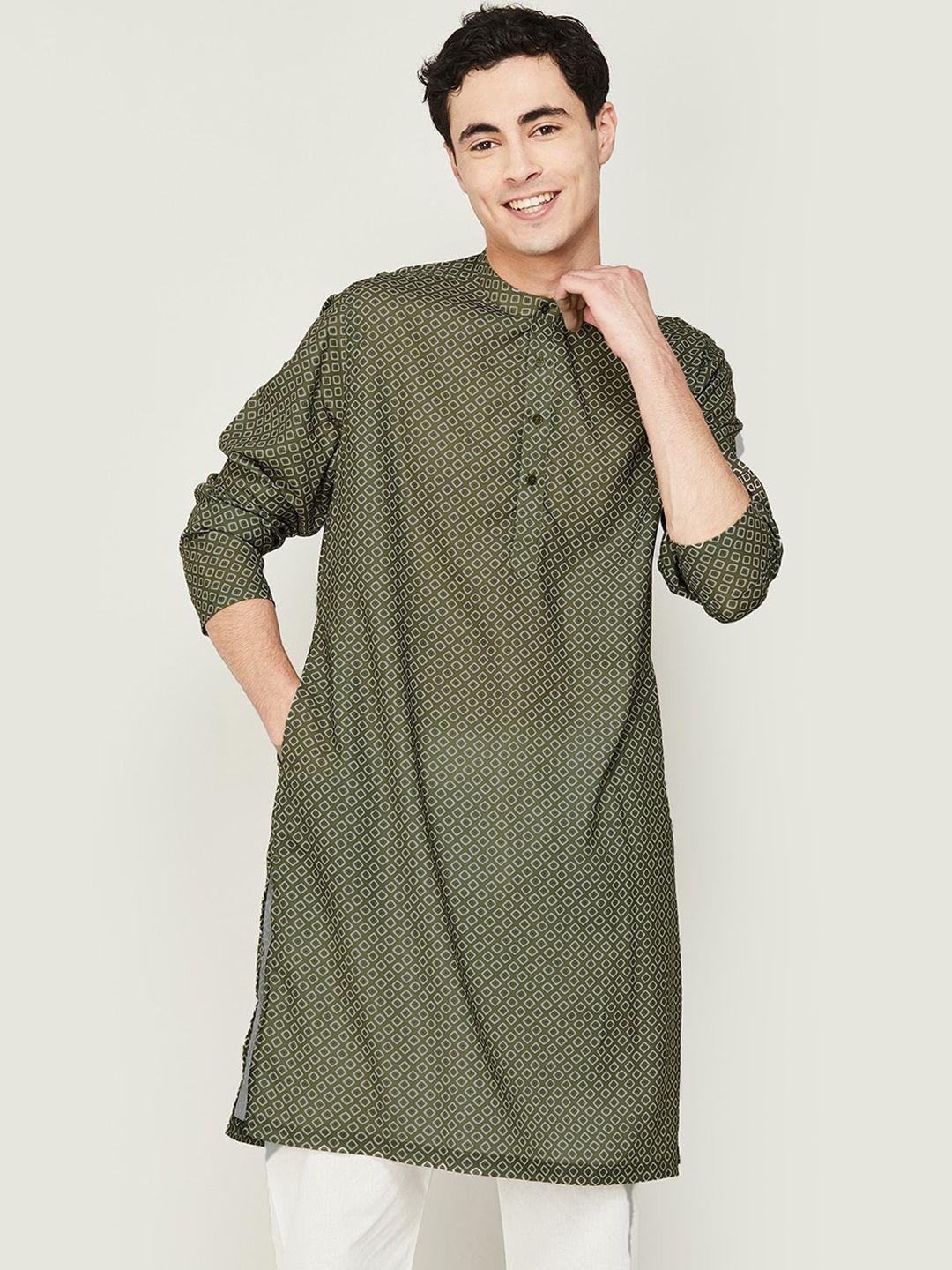 melange by lifestyle mandarin collar geometric printed cotton kurta