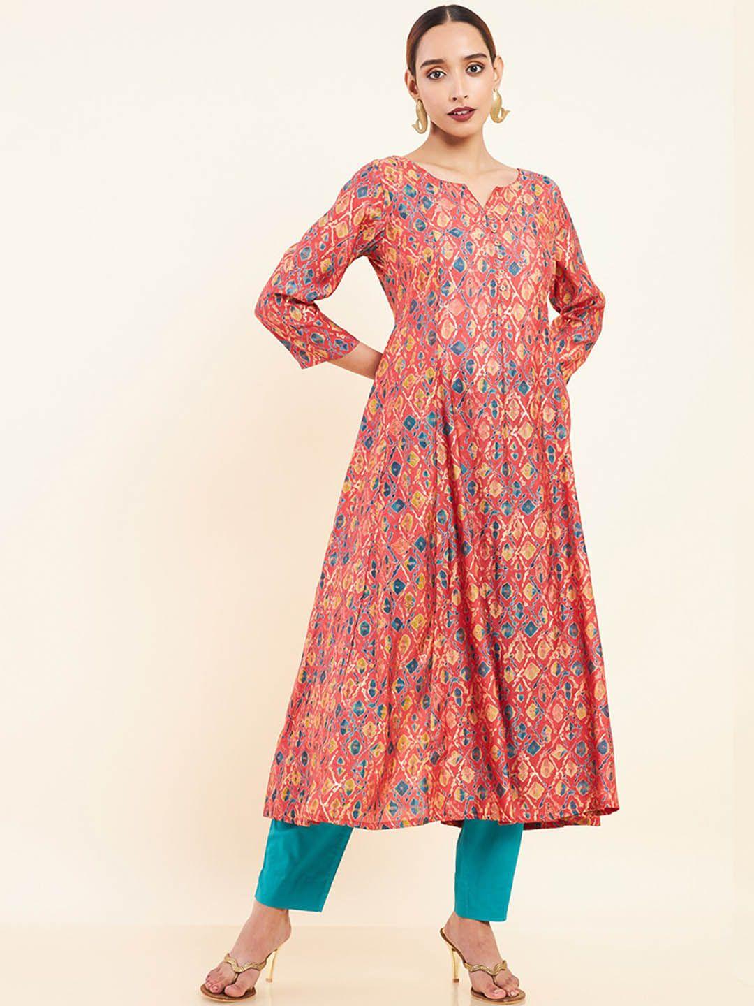 maybell abstract printed chiffon anarkali kurta