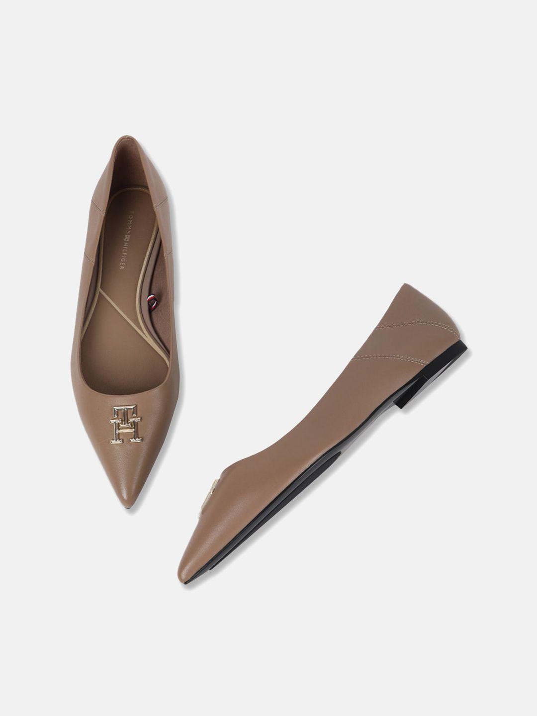 tommy hilfiger embellished pointed toe leather ballerinas