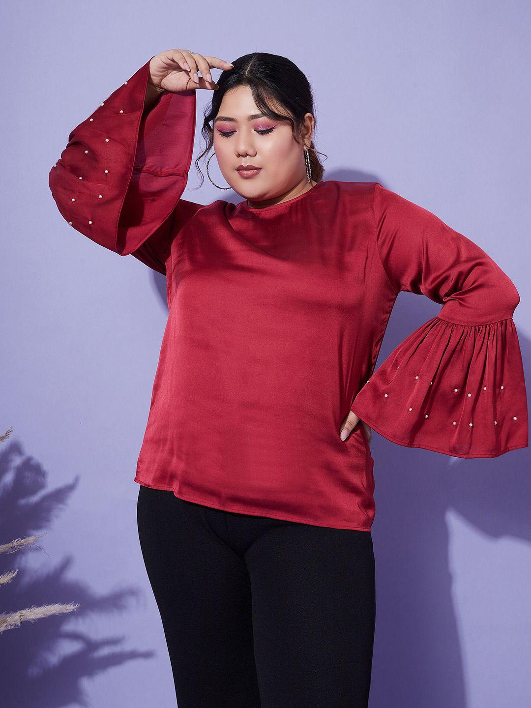 sassafras curve plus size bell sleeves embellished satin top