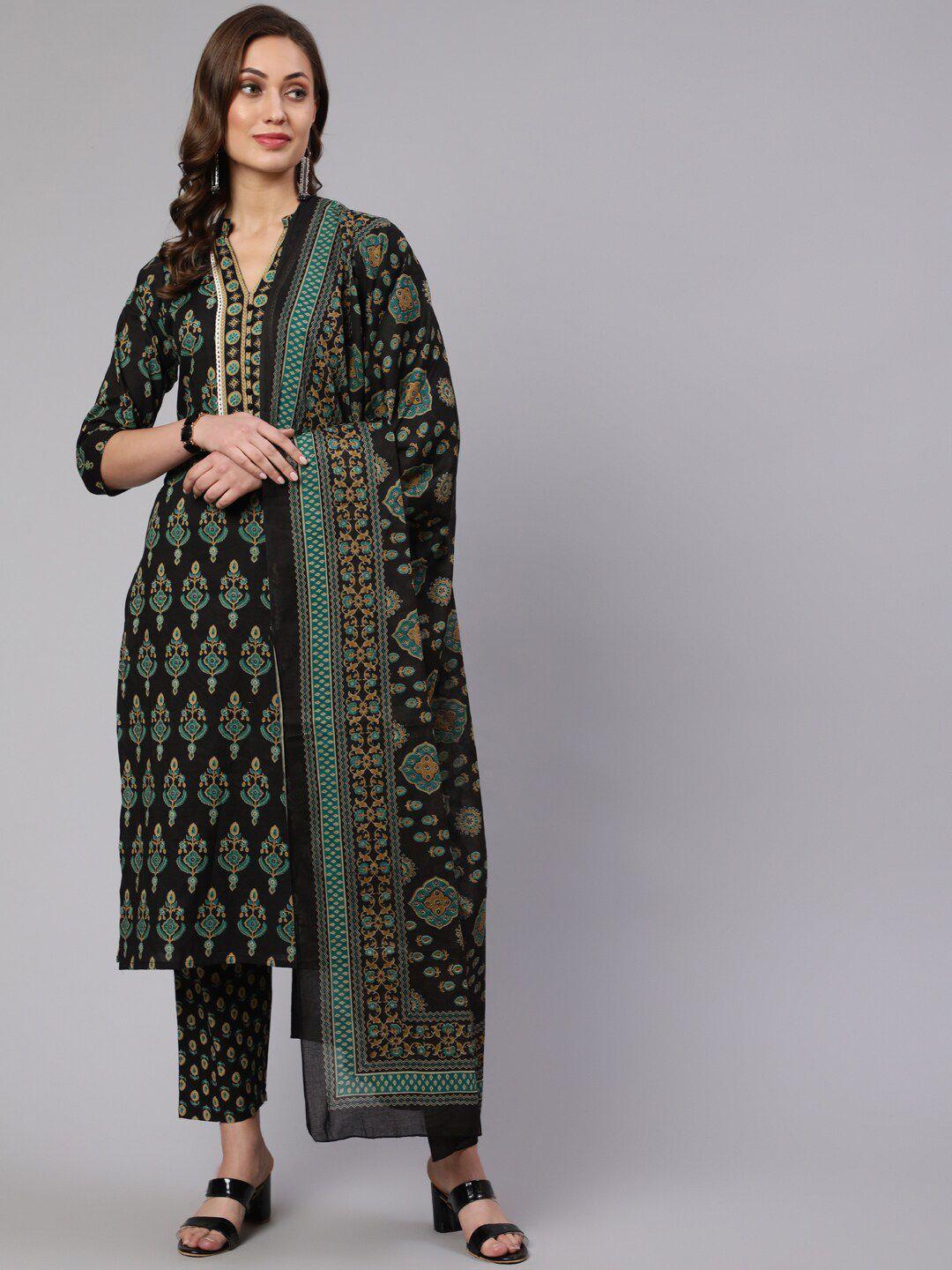 the nks plus floral printed pure cotton kurta with trousers & with dupatta