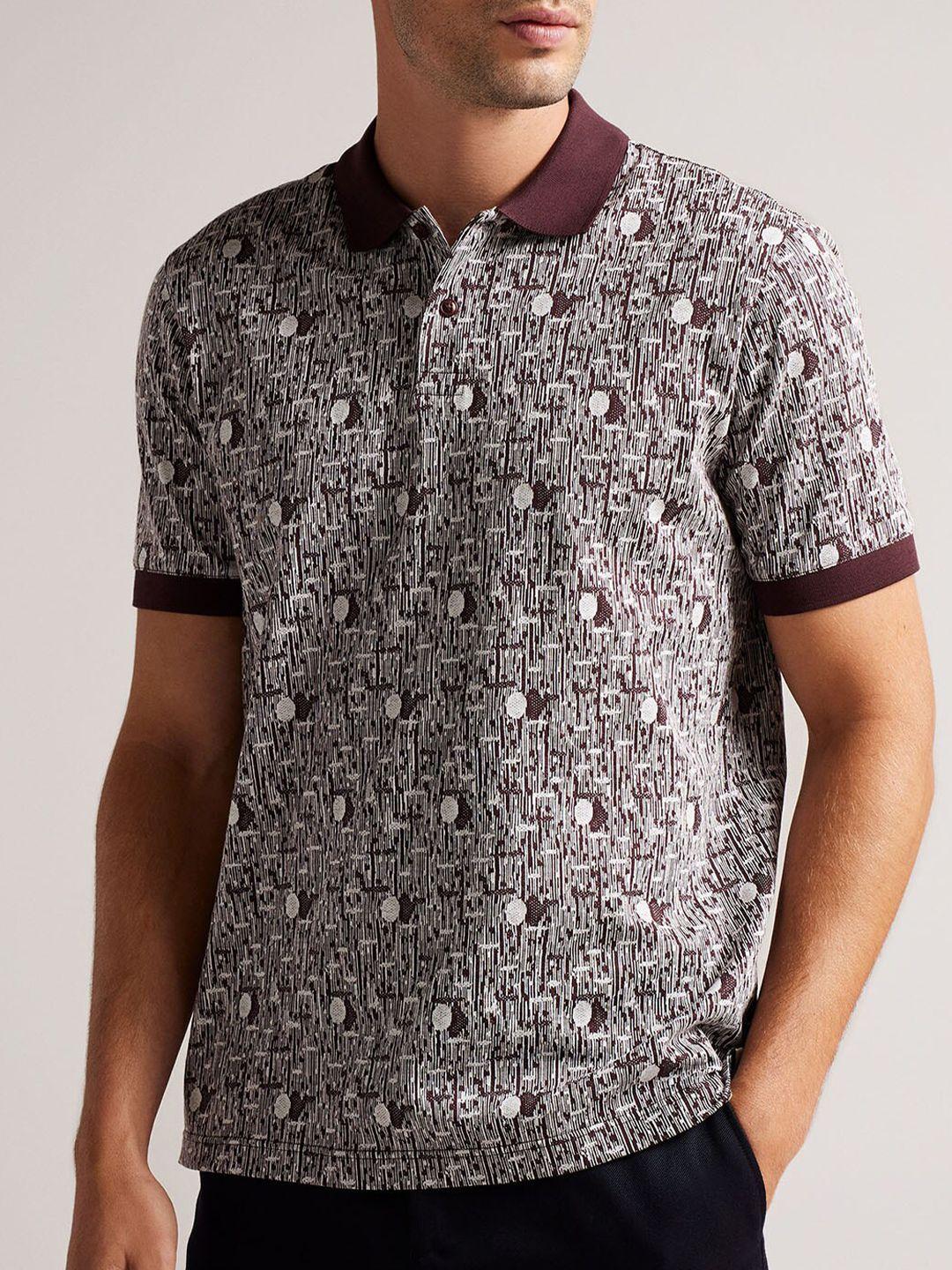 ted baker geometric knitted polo collar cotton t-shirt