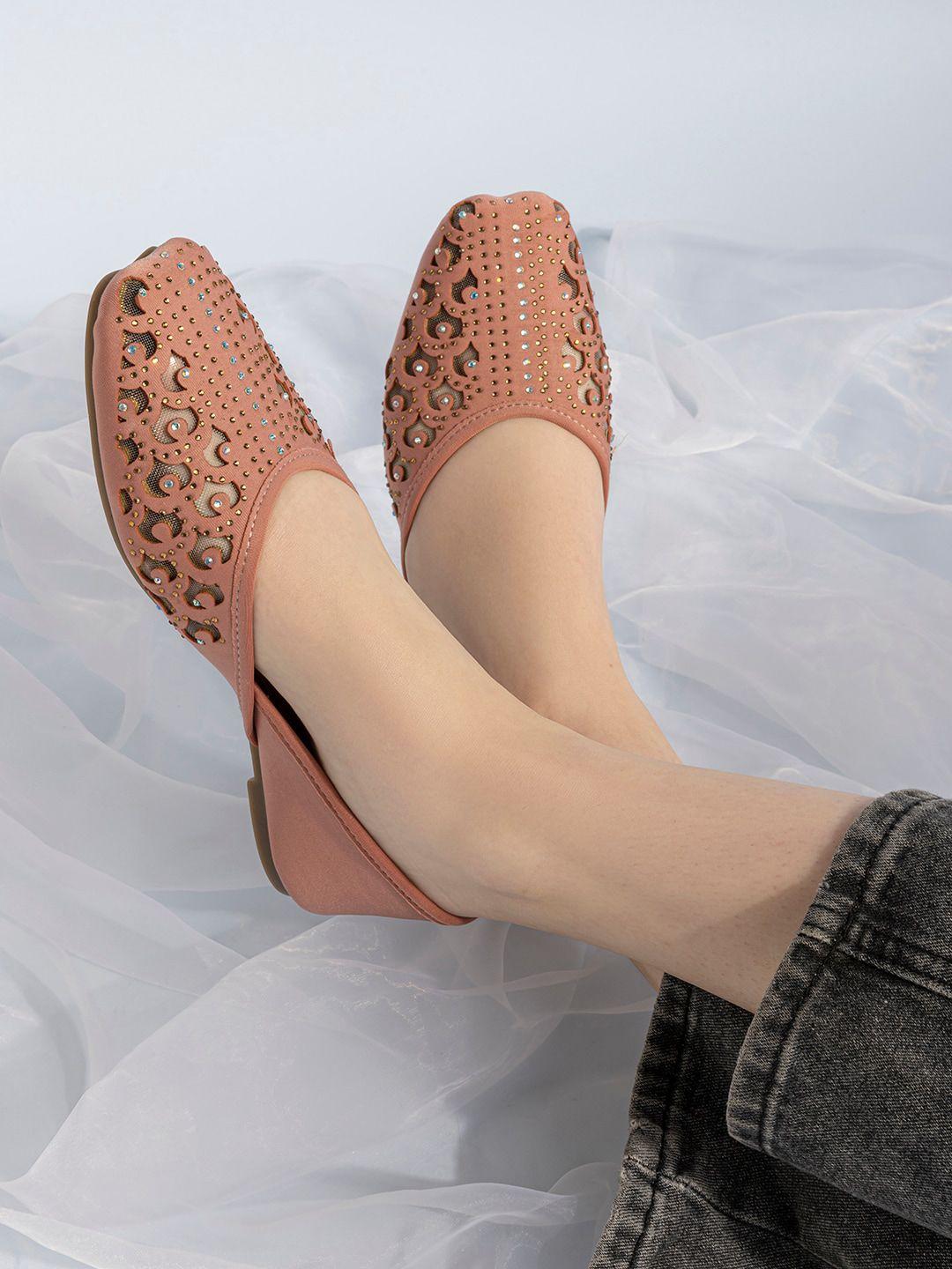 shezone embellished mojaris with laser cuts flats