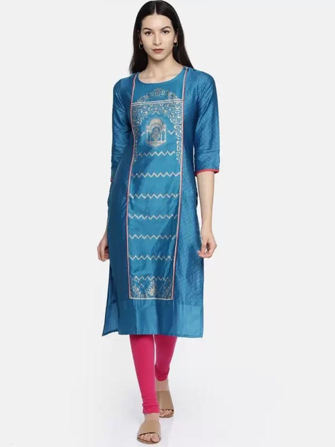 span women blue tribal thread work kurta