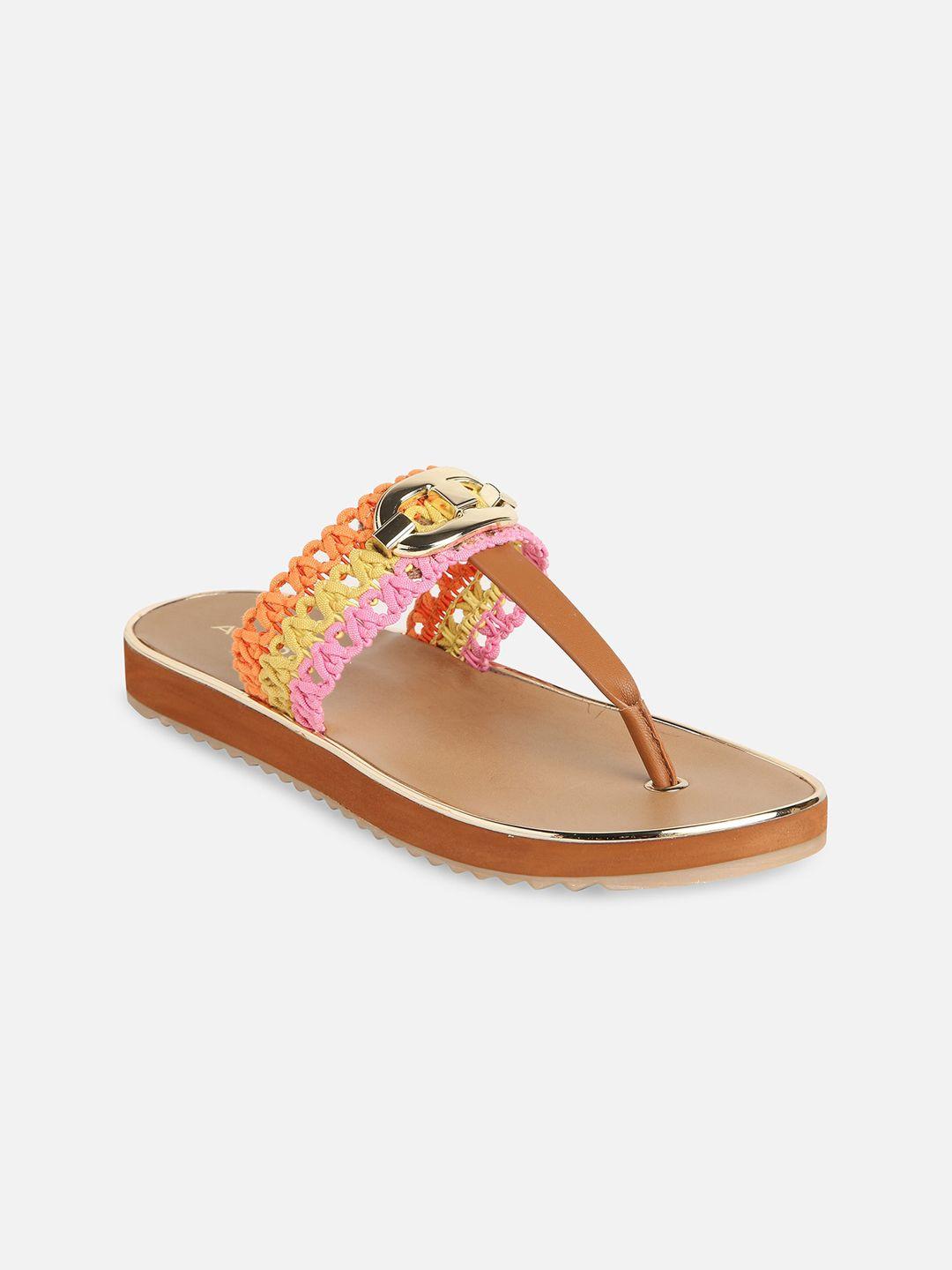 aldo women woven design embellished t-strap flats