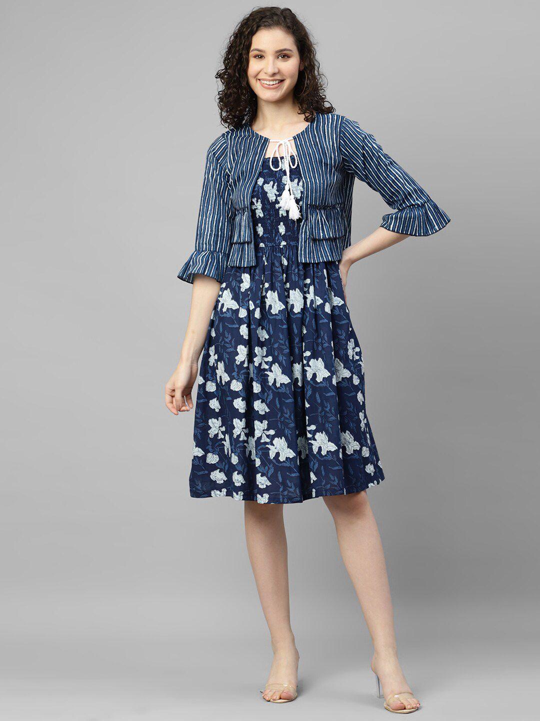 deebaco floral printed fit & flare dress with shrug