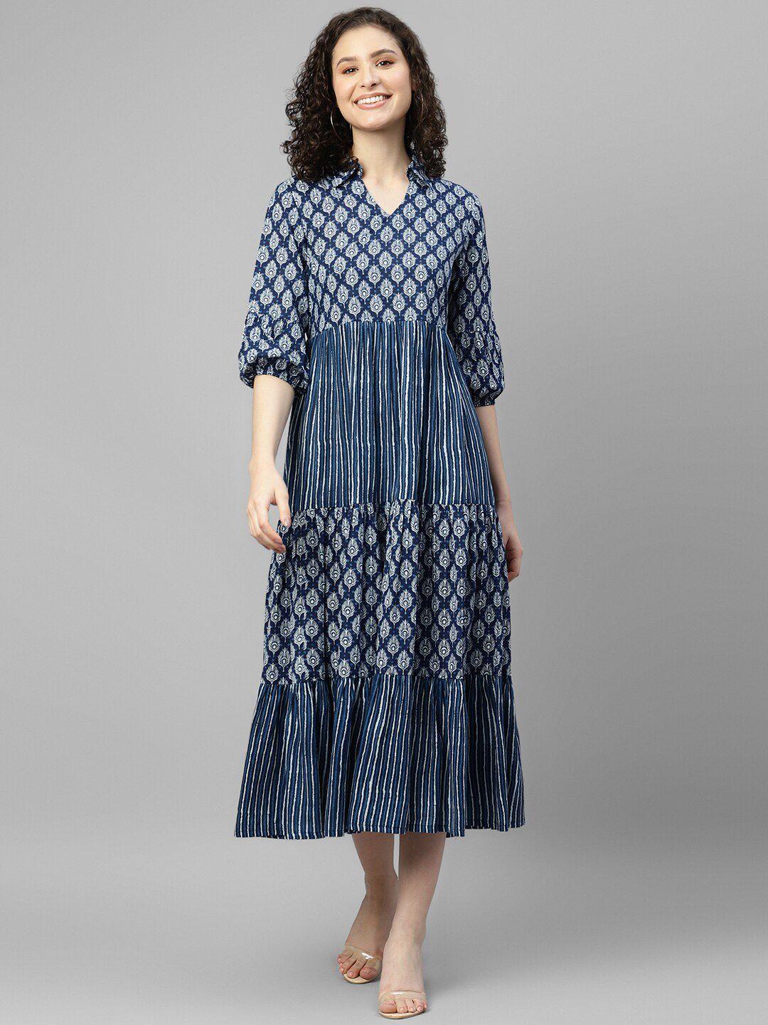 deebaco ethnic motifs printed cotton midi dress