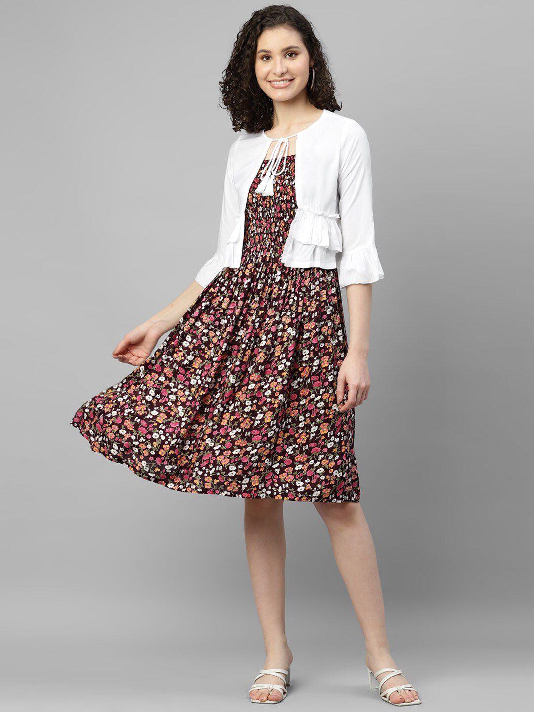 deebaco floral printed smoking dress with shrug