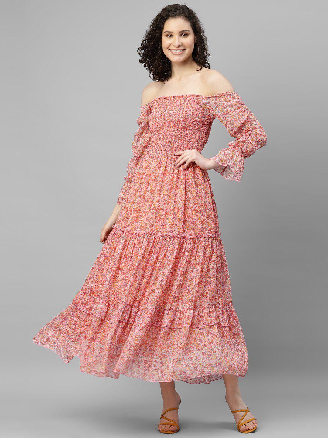 deebaco floral off-shoulder georgette maxi dress