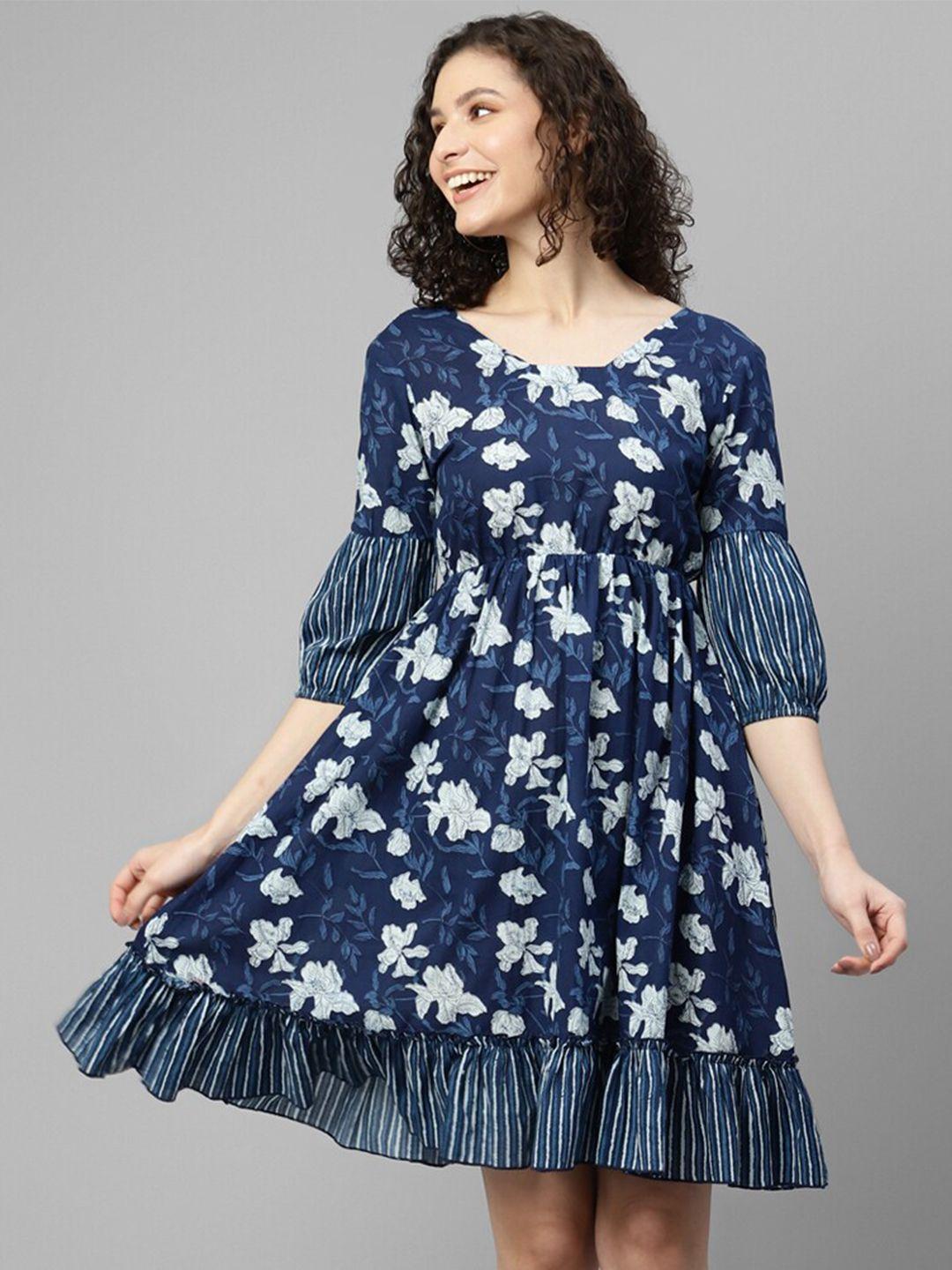 deebaco floral printed puff sleeves dress