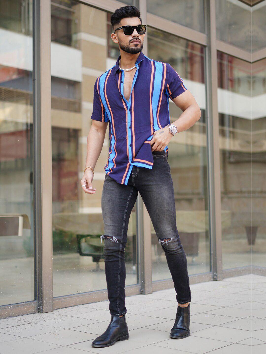 powerlook vertical striped casual shirt