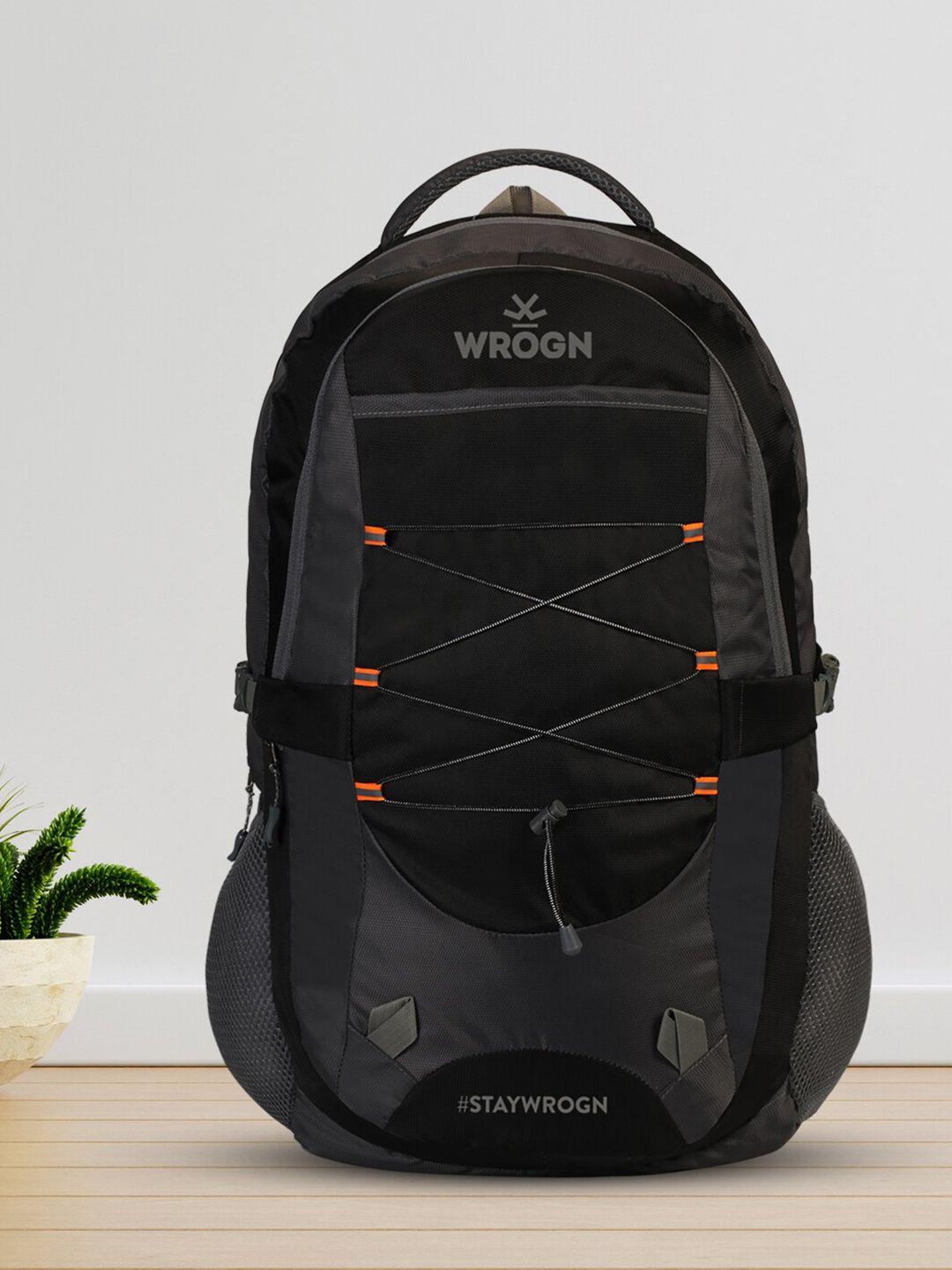 wrogn unisex black & grey brand logo backpack