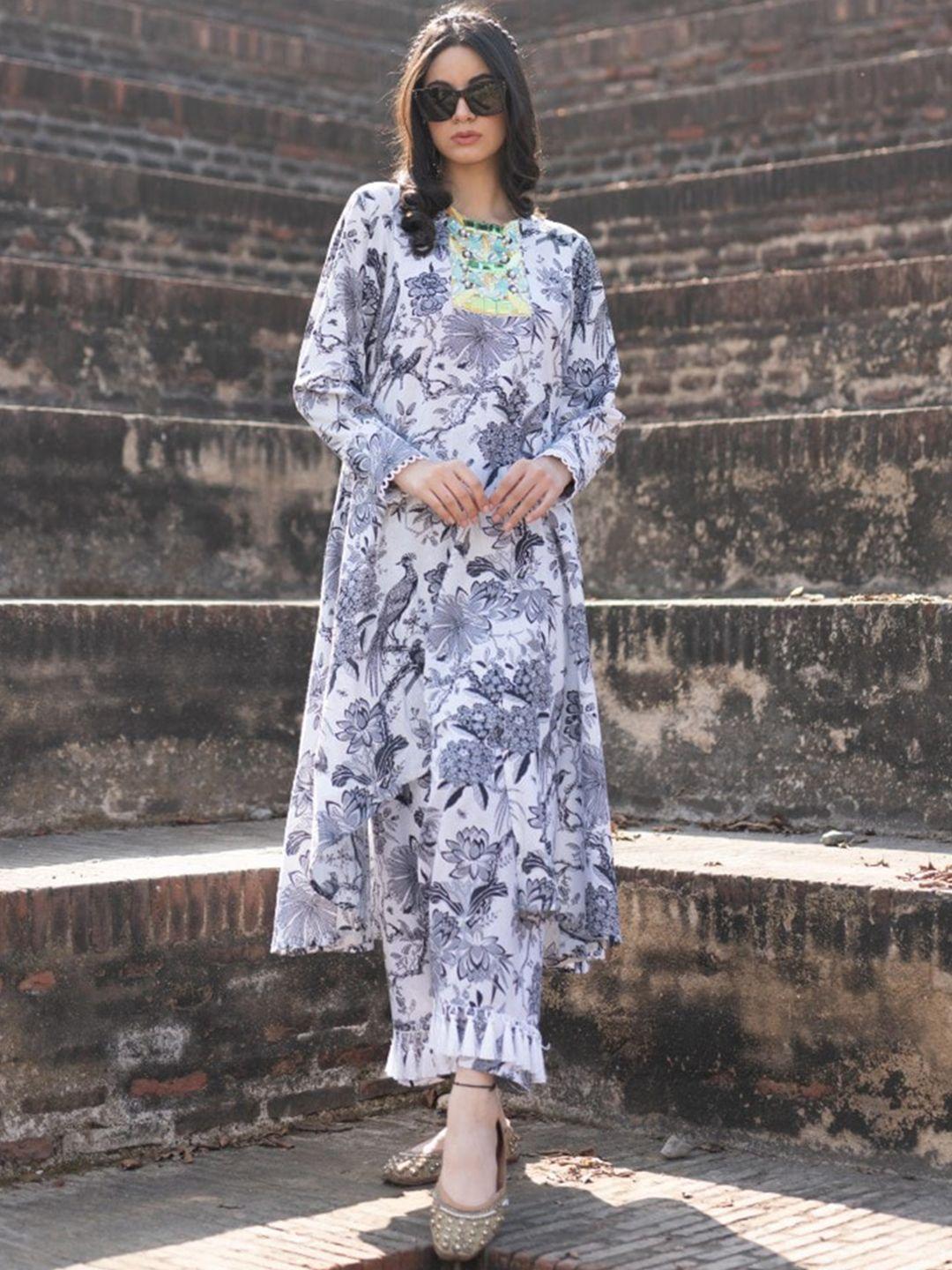 mani dua khanna floral embroidered pure cotton kurta with trousers