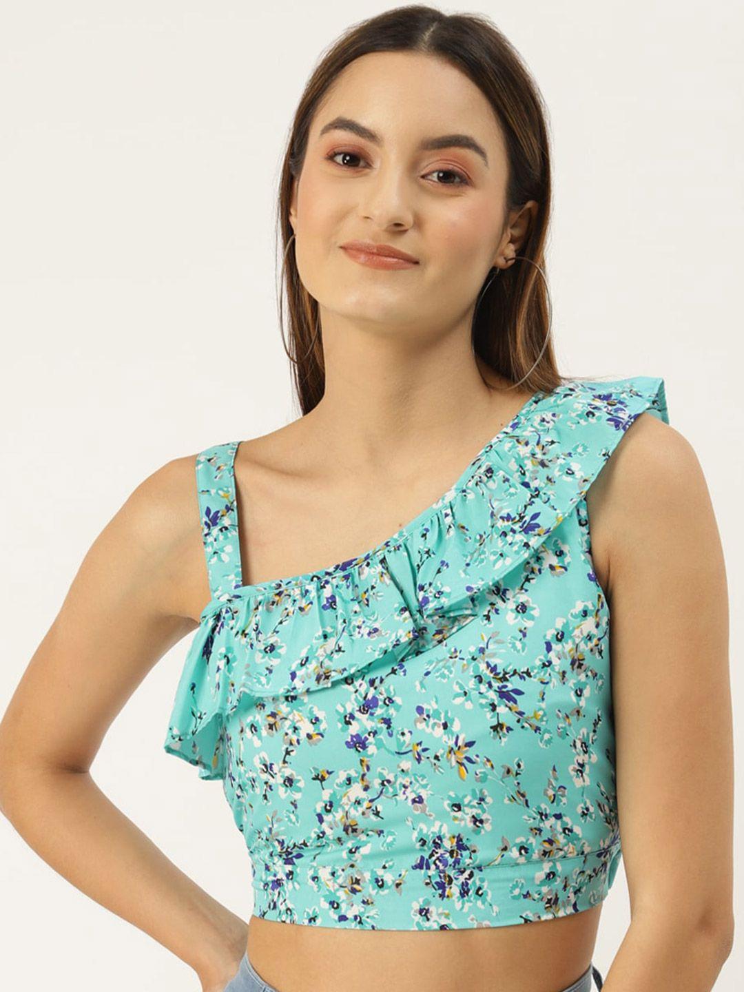 brinns floral print one shoulder layered crepe crop top