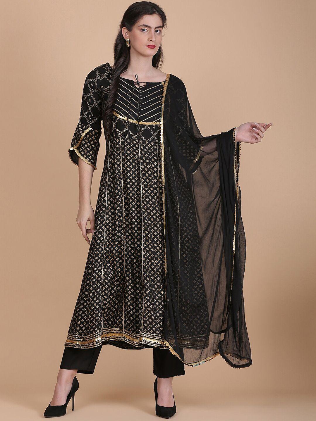 toulin tie-up neck floral printed kurta with palazzos & dupatta