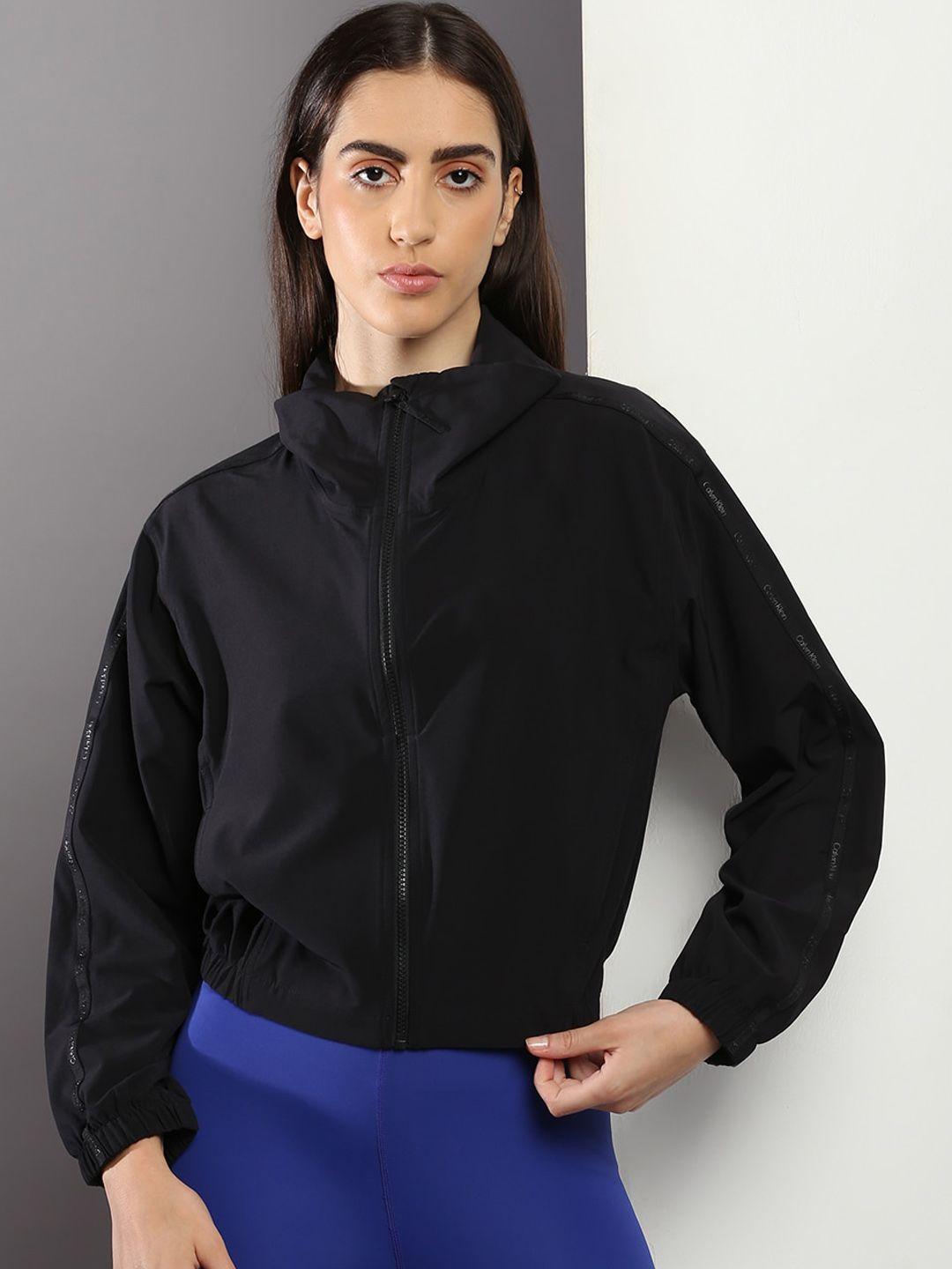 calvin klein jeans mock collar puff sleeves sporty jacket