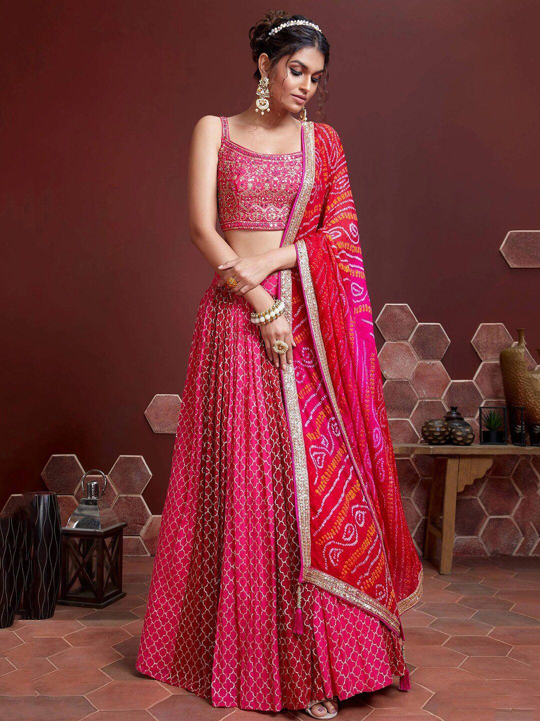 fabpixel embellished thread work semi-stitched lehenga & unstitched blouse with dupatta